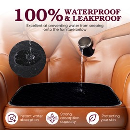 HUNAIGEE Washable Incontinence Chair Pads Heavy Absorbent Chair Pads for Incontinence Waterproof Seat Protector Pads Chuck Pads Washable for Adults Elderly Kids Pets 21"X22"(1Pack) Black