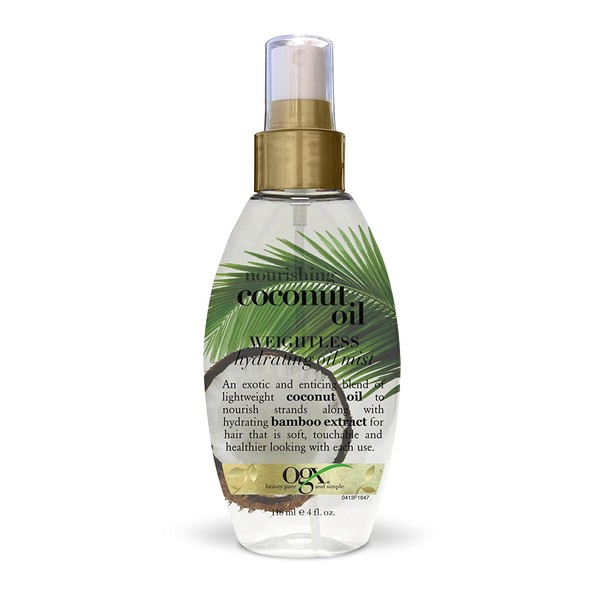 OGX Nourishing + Coconut Oil Weightless Hydrating Oil Hair Mist, Lightweight Leave-In Hair Treatment with Coconut Oil & Bamboo Extract, Paraben- & Sulfate Surfactant-Free, 4 fl oz