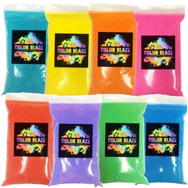 Color Blaze Holi Colored Powder - 1 lb of Each Color - Pink, Red, Orange, Yellow, Green, Teal, Blue, Purple - for Fun Runs, Toss, Rangoli, Color War, Party & Festivals - Total Pack of 8 Pounds