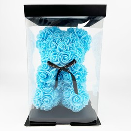 SECALIFE Artificial Flowers Rose Bear, Rose Teddy Bear, Forever Rose Permanent Flower for Window Display, Anniversary Christmas Valentines Gift in Clear Gift Box, Blue