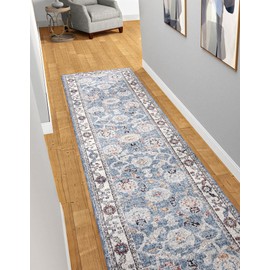 Unique Loom Eco Traditional Collection Area Rug - Animate (Runner 2' 0" x 6' 0", Harbor Blue/ Beige)