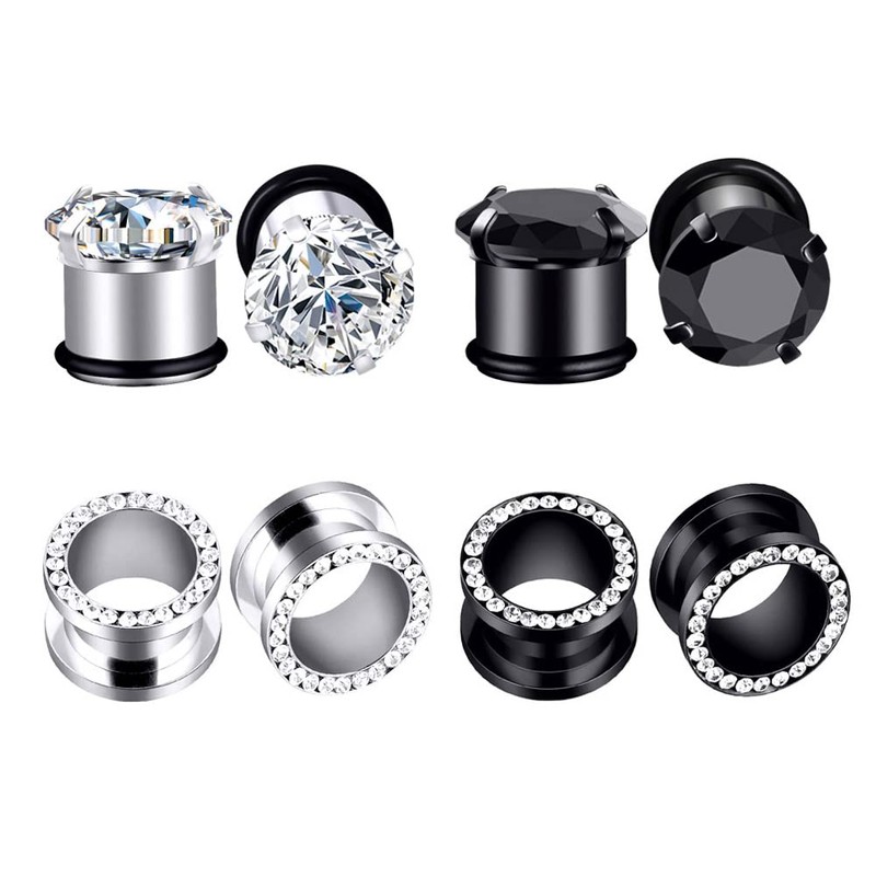 Qmcandy 8pcs Stainless Steel Cubic Zirconia Tunnels for Ears Single