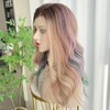 VASTCURY Pink Purple Blue Wigs Highlight Ombre Rainbow Color 13x4