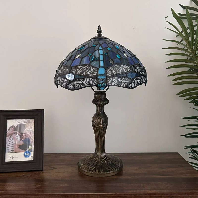 Enjoy Decor Lamps Tiffany Style Table Lamp Blue Stained Glass