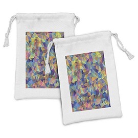 Lunarable Abstract Fabric Pouch Set of 2, Abstract Colorful Triangles Shapes Ornate Fractal Mosaic Formation Illustrations, Small Drawstring Bag for Toiletries Masks and Favors, 9" x 6", Multicolor