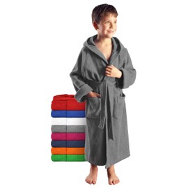 Arus Children's Bathrobe with Hood for Boys and Girls, 100% Cotton Terry Towelling, Long, Oeko-Tex Certified, Large Choice of Colours, gray