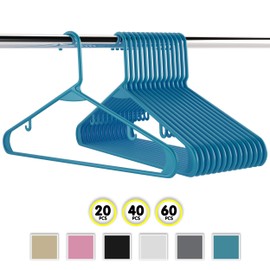 Plastic Clothes Hangers (20, 40, & 60 Packs) Heavy Duty Durable Coat and Clothes Hangers | Vibrant Color Hangers | Lightweight Space Saving Laundry Hangers (20 Pack - Blue)
