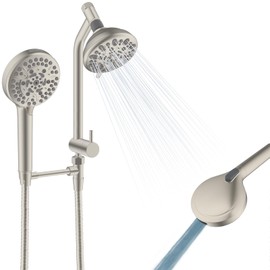 Hygie Rinse Dual Handheld Shower Head Combo, 3-Way High Pressure 10-Setting Handheld Shower & Rain Shower Separately or Together, 2 in 1 Showerhead with Stainless Steel Hose, Brushed Nickel