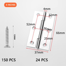 Xinlon Pack of 24 Hinges Foldable, Door Hinges, Hinges for Cabinet Doors for Cupboards, Windows, Doors, Crafts, Small Jewellery Boxes, Dollhouses (Silver)