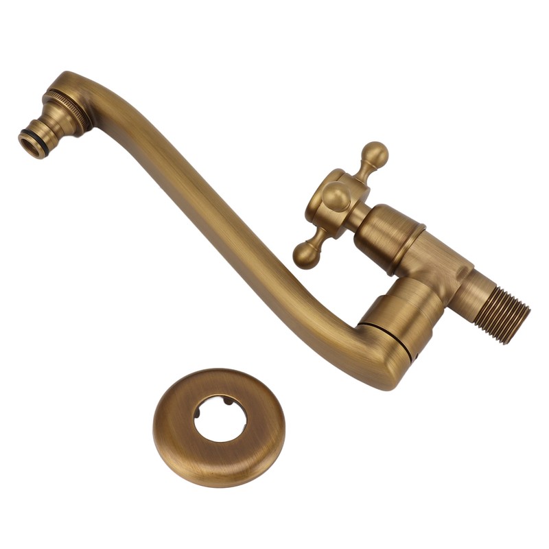 Antique Garden Faucet with Extended Spout Antifreezing Copper Wall Mount