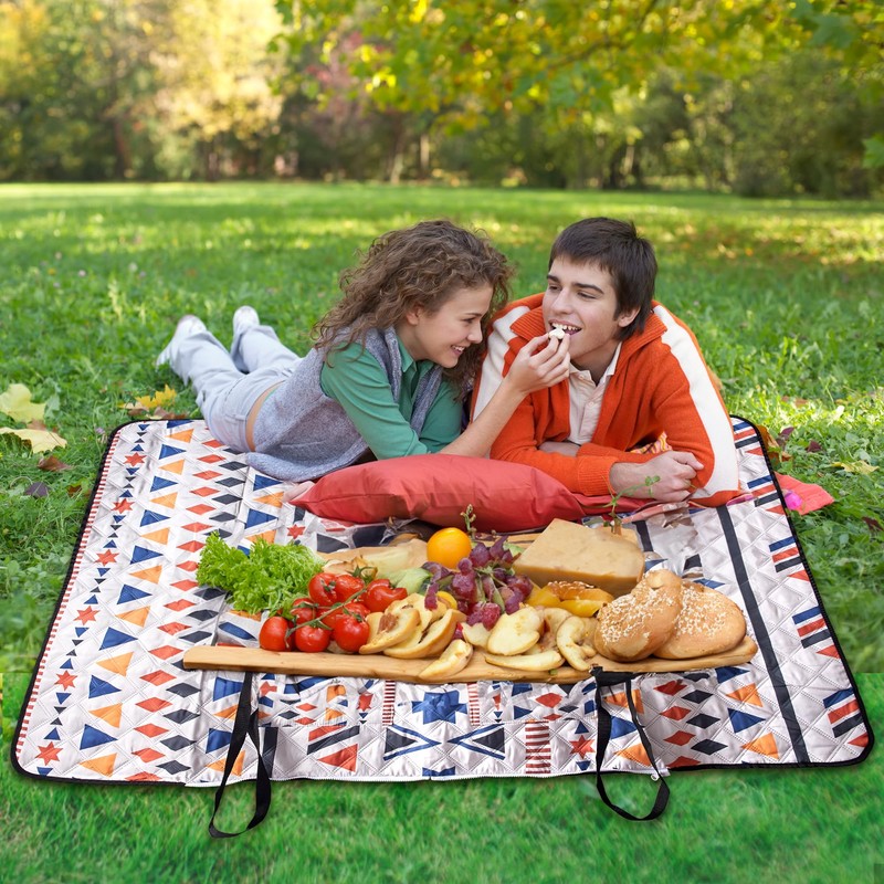 RLXROM Outdoor Packable Picnic Blanket with Zipper Folds into Tote