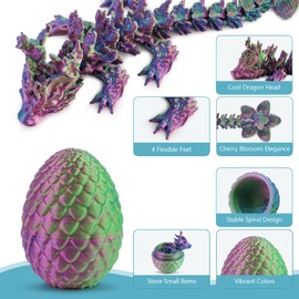 Outgoto 4PCs 3D Printed Dragon Eggs Set - Cherry Blossom Dragon Toys Inside, Easter Basket Stuffers & Home Desk Decor with Articulated 3D Dragons