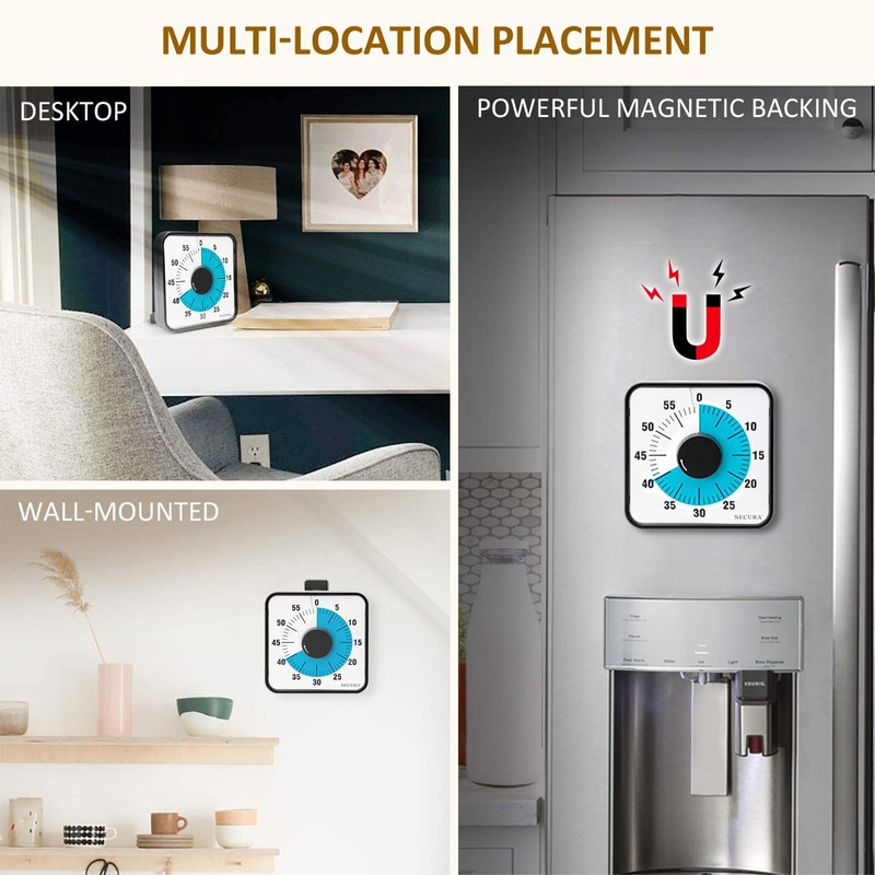 Secura 60-Minute Visual Countdown Timer, 7.5-Inch Oversize Classroom Visual Timer