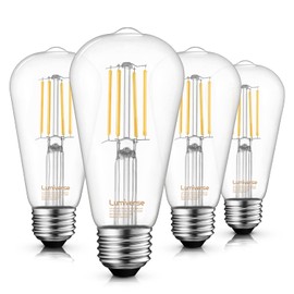 ST19 Dimmable LED Edison Bulb, 5.5W (60W Equivalent) 500LM, CRI 95+, 2700K Soft White, E26 Medium Base, Vintage Filament, Clear Glass, Standard Type A Lamp for Kitchen, Bathroom, Bedroom, 4 Pack