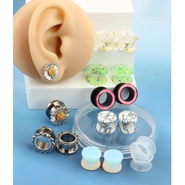 TIANCI FBYJS 8 Pairs Stainless Steel Ear Gauges Tunnels Plugs Flesh Expander Earring Silicone Glass Piercing Strecher Set for Women Men 2G-5/8 G 6mm