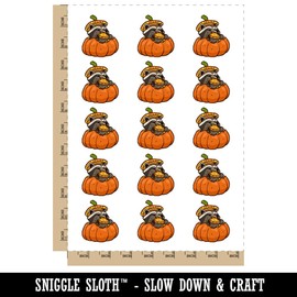 Raccoon Eating Pumpkin Fall Harvest Season Temporary Tattoo Water Resistant Fake Body Art Set Collection - 15 2" Tattoos (1 Sheet)