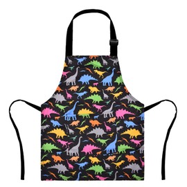 XonyiCos Kids Boys Dinosaur Apron with Pockets, Girls Aprons for Cooking, Painting, Chef Apron for Children 3-12 Years, Black & Dinosaurs