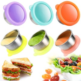 Beenle-Icey UK Salad Dressing Container with Lids 6Pcs Silicon Lid Leak Proof Sauce Dressing Container Reuse Eco- friendly Condiment Containers Easy to Use Dipping Sauce Pots Free for Barbecue