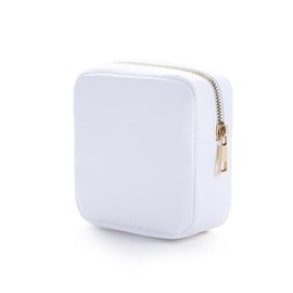 KOTORA Small Makeup Bag for Purse Mini Make Up Bag Cute Cosmetic Bag Pouch for Women with Slip-in Pockets Travel Toiletry Essentials Car Accessories Essentials for Women Girls (Nylon, White)