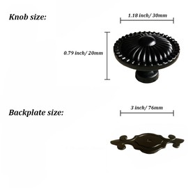 Kelier Antique Cabinet Knobs, [8 Pack] Vintage Retro Mushroom Drawer Knobs with Backplate, Dresser Pull Handles for Kitchen/Cupboard/Wardrobe/Cabinet, Black