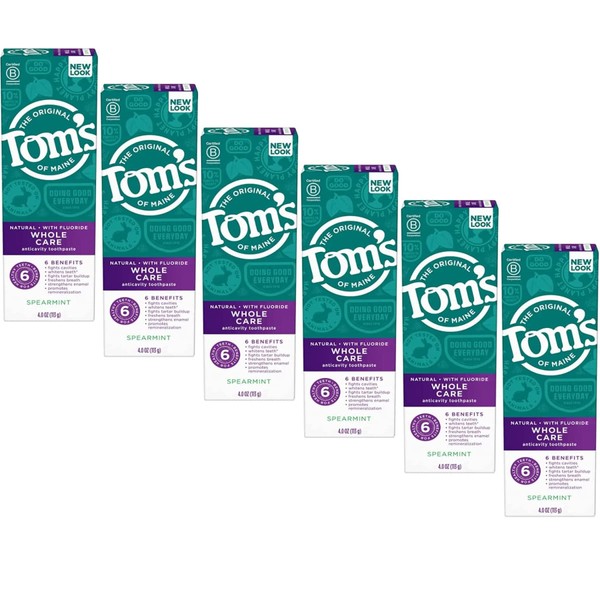 Tom's of Maine Whole Care with Fluoride Natural Toothpaste, Peppermint 4 oz (Pack of 6)