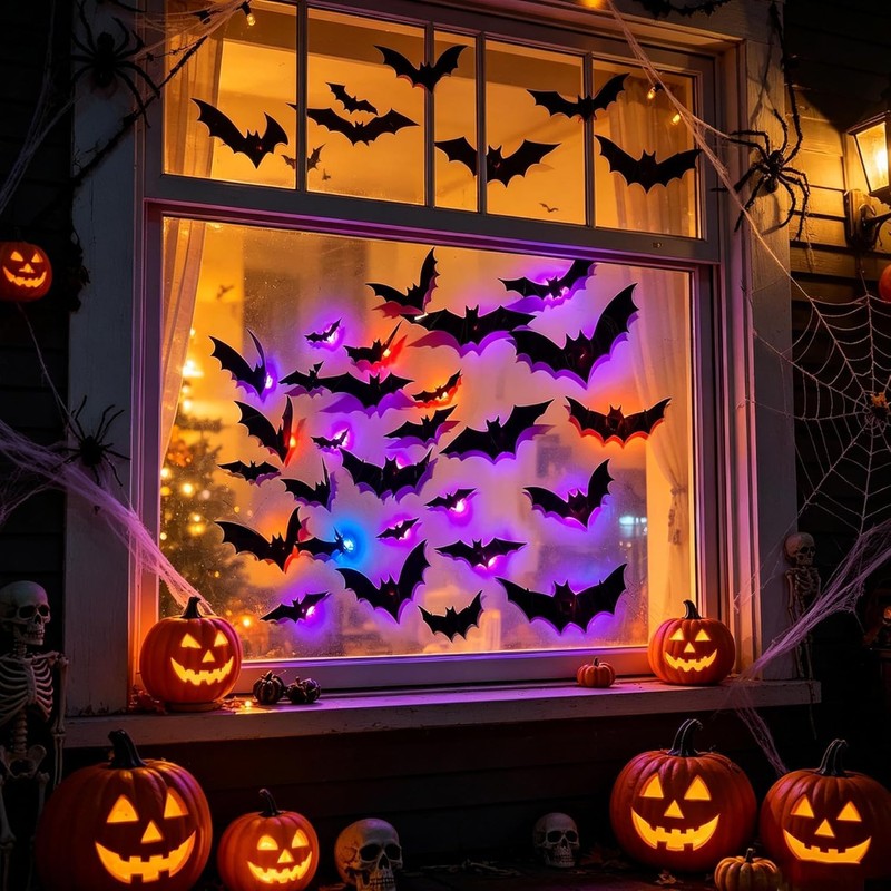 Halloween Decorations 3D Murciélagos Iluminados, Pegatinas Varios Tamaños, Decoraciones Para