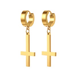 Cupimatch Gothic Inverted Cross Earrings Stainless Steel Cross Earrings for Men Women gold