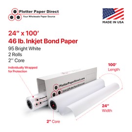 Plotter Paper Direct (46lb, Coated | 2 Rolls, 2" Core | 24 In x 100 Ft) for CAD Printing on Wide Format Ink Jet Printers