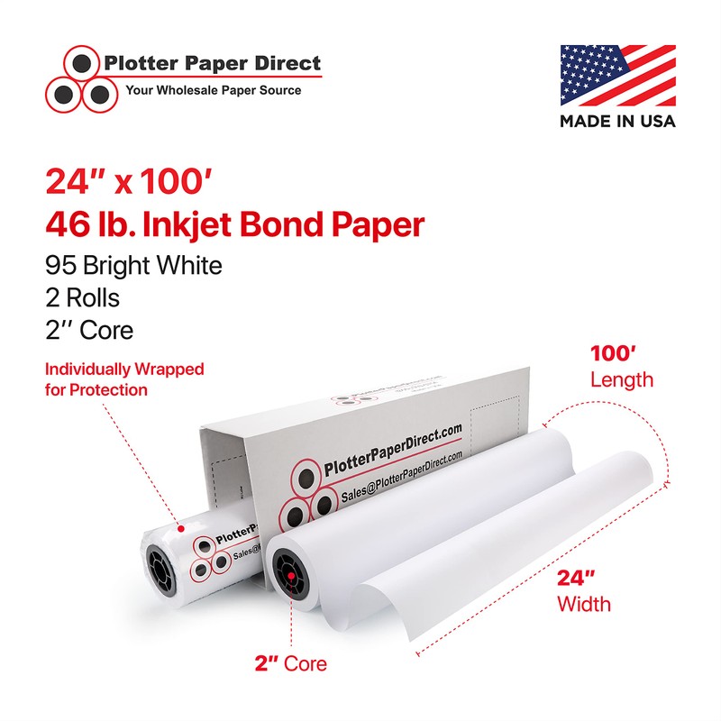 Plotter Paper Direct (46lb, Coated | 2 Rolls, 2" Core