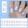 Flower Press on Nails Short Square Fake Nails Blue Pink