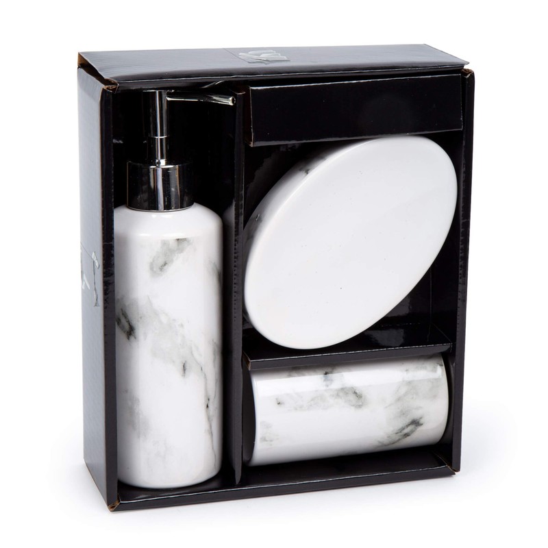 Bodico White 3-Piece Marble Bathroom Accessory Set