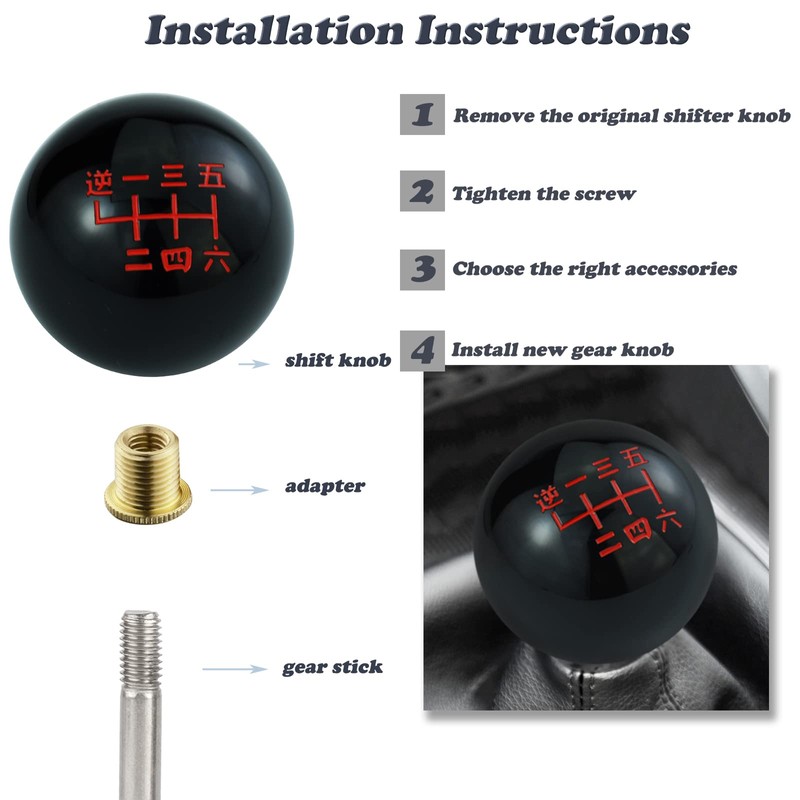 Padaodao 6 Speed Gear Stick Knob Black Lever Shifter Handle