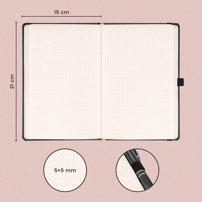 NOTIQUE Dotted Hardback Notebook, Notebook, Journal, Diary with Elastic Band