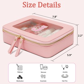 CLOUDWINGS Initial Travel Toiletry Bag - Cosmetic Bags for Girls with Zipper, Clear & Potable Makeup Bag for Travel, Cosmetic Pouch Perfect Gifts for Graduation (Pink, J)