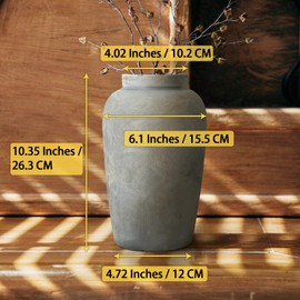 GDSZJLJ 10.35 Inch Vintage Ceramic Vase, White Grey Rustic Vase for Farmhouse Living Room, Ceramic Flower Vases for Table Decoration & Shelf Decor, Rustic Vases for Wedding