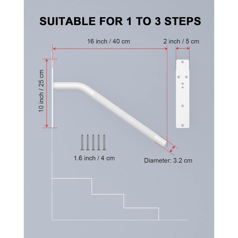 2 Pack 16 Inch White Stair Handrails for 1-3 Steps,