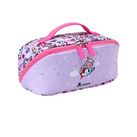 Tokidoki Unicorno Travel Makeup Bag,Large Capacity Open Flat Toiletry Bag Cosmetic Pouch with Handle and Divider Cartoon Portable Makeup Pouch (Pink)