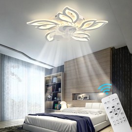 Jesskit 26.8 inch Ceiling Fans with Lights, Modern Dimmable Ceiling Fans, Petal Chandelier Ceiling Fans with 6 Speeds and Remote Control for Living Room Bedroom Dining Room