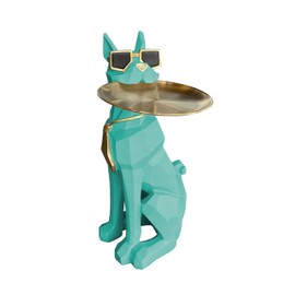 Emppgs Modern Geometric Dog Side Table – Green Resin Sculpture with Gold Accents & Sunglasses and Functional Tray Perfect for Living Room, Entryway, Office, or as Chic Home Decor Gift