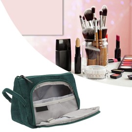 Cosmetic Bag, Corduroy Large Capacity Handheld Cosmetic Bag, Portable Multi Functional Make Up Pouch for Women Girls (Green)