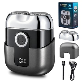 Mini Rasoio Elettrico Barba Uomo - Rasoio da Viaggio Portatile Impermeabile IPX6 con Schermo LED, USB-C Rapido, Silenzioso & Compatto - Grigio