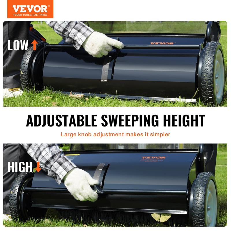 VEVOR Push Lawn Sweeper, 26 Inch Leaf & Grass Collector,