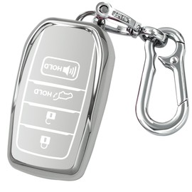Kirsnda for toyota Key Fob Cover with keychian,TPU Protection Key Case compatible with Venza,RAV4 Prime,Sienna,Land Cruiser,Fortuner,Corolla smart remote key(silver white,4/5 Button)