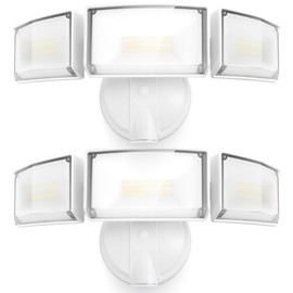 LUTEC 75W 8000 Lumen Floods Light Outdoor, Switch Controlled LED Security Lights with 3 Adjustable Heads, 5000K Daylight, IP65 Waterproof Exterior Flood Light for Garage, Yard, Patio (White) - 2 Pack