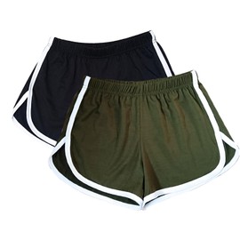 WEBGGER 2 Pack Women's Cotton Yoga Dance Short Pants Sport Shorts Summer Athletic Cycling Hiking Sports Shorts (S, Black,Green)