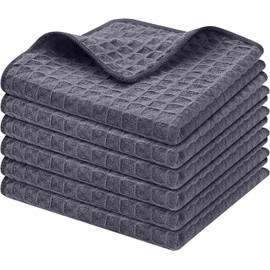 Moosfor Microfibre Cloths, Set of 6, Absorbent Lint-Free Kitchen Towels, Dish Cloths for Kitchen, Thick Tea Towels, Cleaning Cloths, 30 x 30 cm, Dark Grey