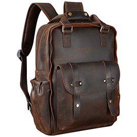 TIDING Full Grain Leather Backpack 15.6 Inch Laptop Bag Retro School Travel Office Daypack for Men