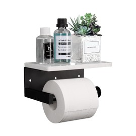 NearMoon Toilet Paper Holder with Shelf, Heavy Duty Bath Toilet Roll Holder with Phone Shelf Tissue Hanger for Bathroom/Kitchen Wall Mounted(Metal & Marble, Matte Black)