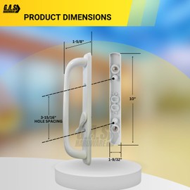 10" Olympus Sliding Patio Glass Door Offset White Pull Handle Set Replacement - Non-Keyed Handle fits 3 ¹⁵/₁₆ inches Hole Spacing, and 1-1/4" to 2-1/4" Door Thickness - Fix and Repair Door Hardware