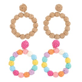 SAFIGLE Hoops Earrings for Women Rattan Earrings Geometric Shape Women's Earrings for Summer Outfits